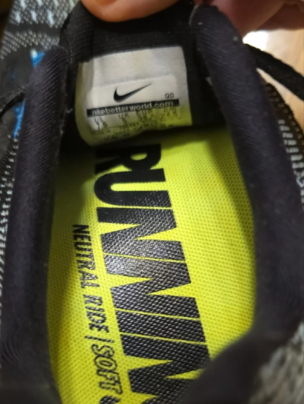 Nike Black Knit Sneakers with Blue Laces and Coral Swoosh